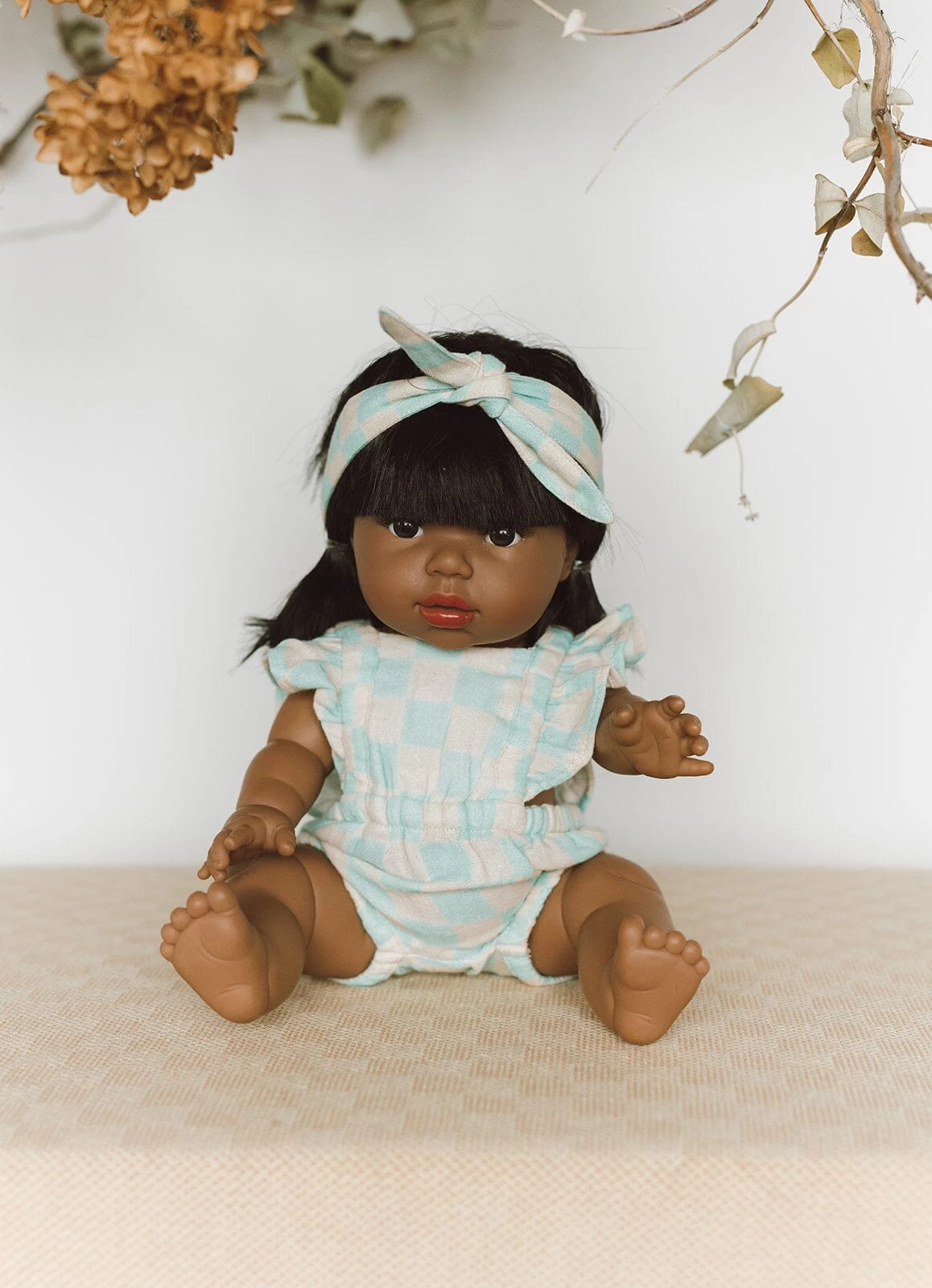 Checker Romper With Headband | Seafoam 4 Checker Romper With Headband | Seafoam - Image 2