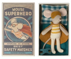 Maileg Super Hero Mouse, Little Brother In Matchbox