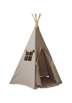Natural Linen Teepee Tent And White And Grey Leaf Mat Set -Kids Toys Store NATURALLINEN1