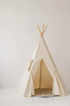 Beige Teepee And Grey Linen Round Mat Set -Kids Toys Store beige teepee and mat set 860434