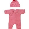 Dollie Footed Jumpsuit & Pom Pom Beanie Bundle | Winterberry Striped