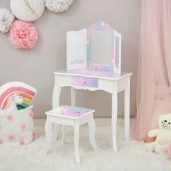 Fantasy Fields Gisele Starry Sky Kids Vanity Table & Stool | White