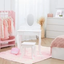 Fantasy Fields Princess Rapunzel Kids Vanity Table & Stool | White