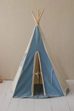 Jeans Teepee Tent With Pompoms -Kids Toys Store jeans teepee tent with pompoms 969198