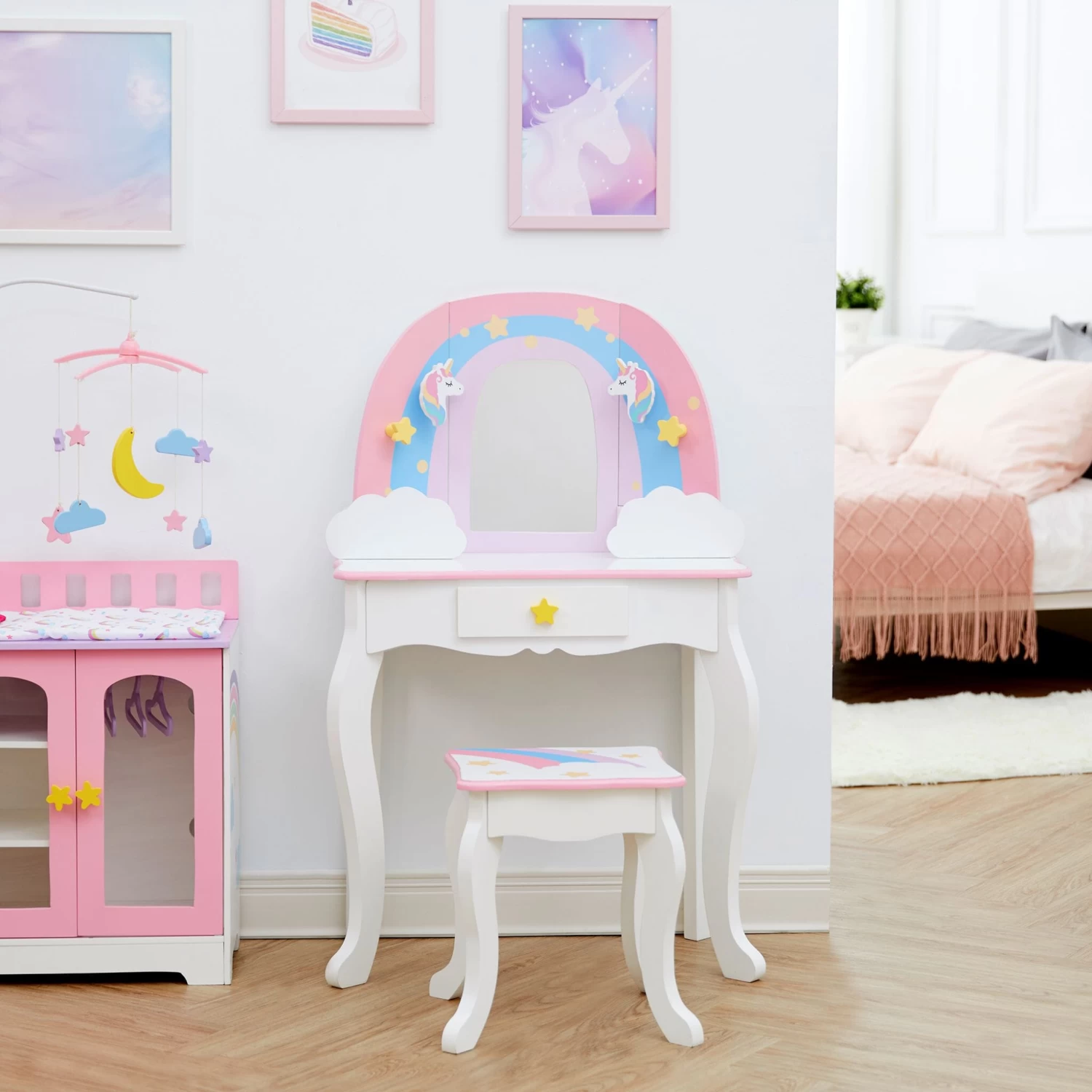 Little Dreamer Kids Vanity Table & Stool | White/Pink 6 Little Dreamer Kids Vanity Table & Stool | White/Pink - Image 4