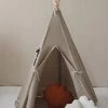 Natural Linen Teepee Tent And White And Grey Leaf Mat Set -Kids Toys Store natural linen teepee and mat set 806877