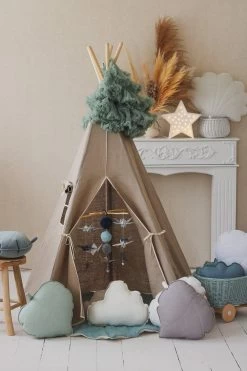 Natural Linen Teepee Tent -Kids Toys Store natural linen teepee tent 381522