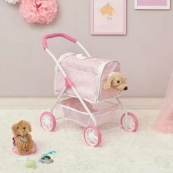 Olivia's Little World Play Pet Stroller + Pet Carrier | Pink/White
