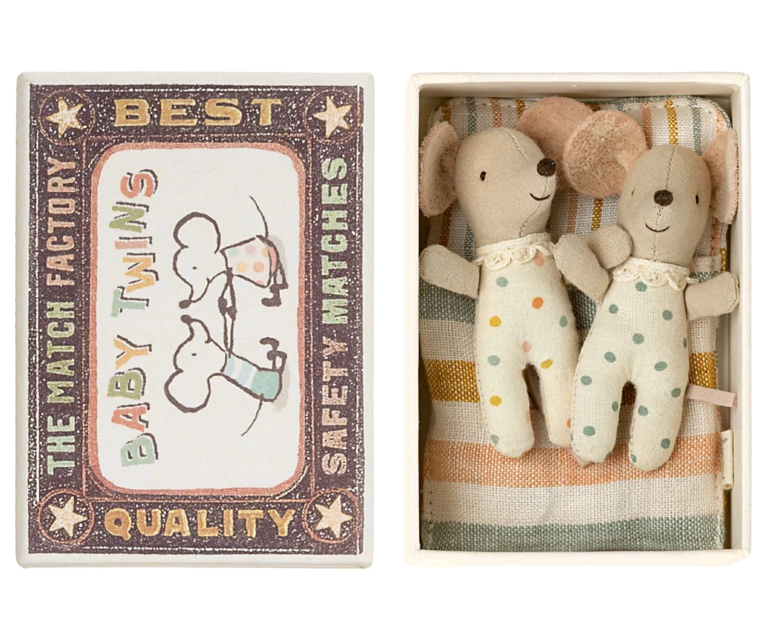 Maileg Twins, Baby Mice In Matchbox 3 Maileg Twins, Baby Mice In Matchbox